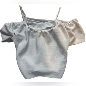 Off-Shoulder Puff Sleeve Crop Top – White